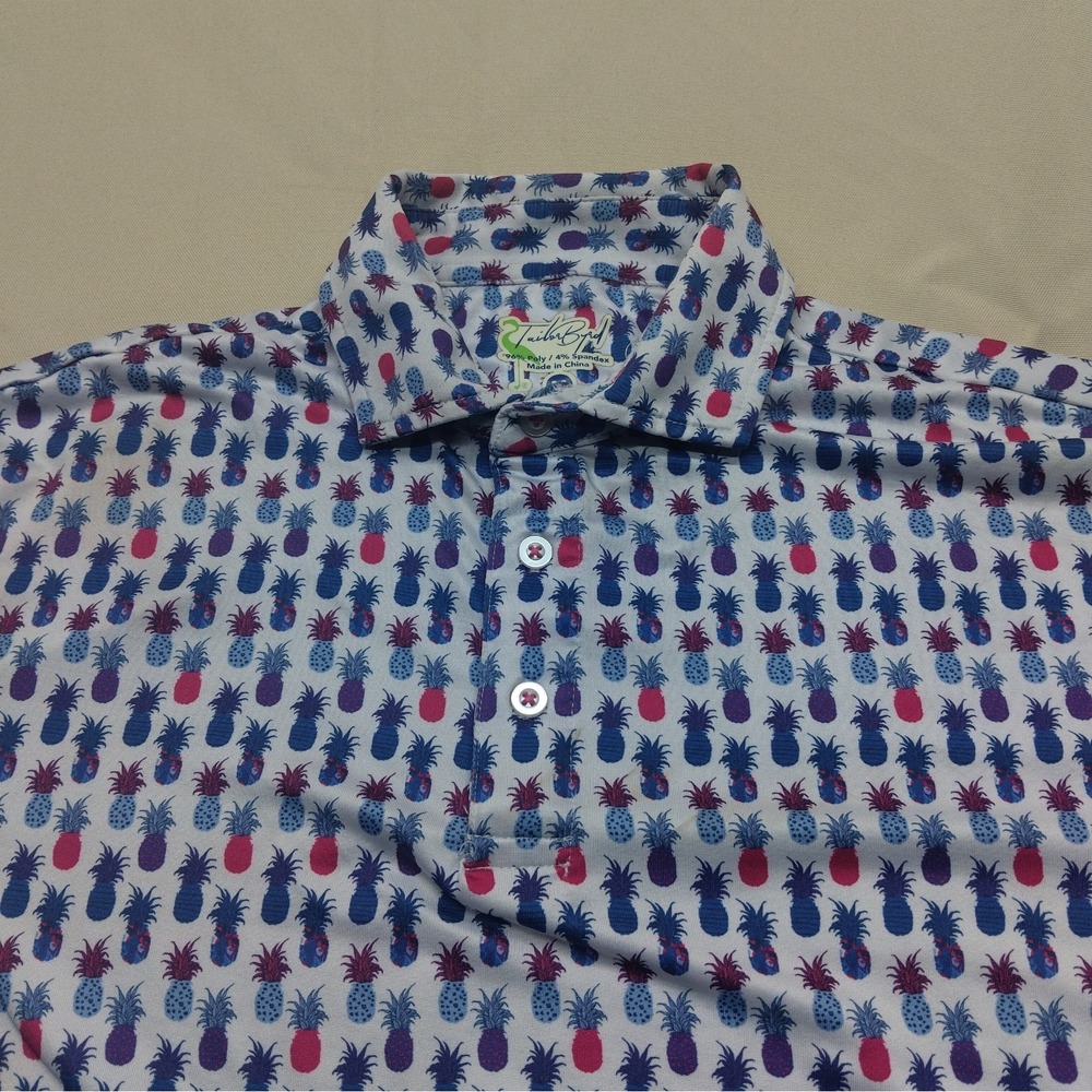 TailorByrd Polo Shirt Mens Med Pineapple Print Golf Performance Moisture Wicking